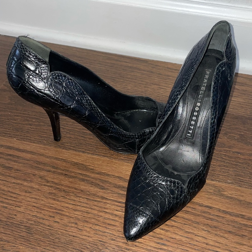 Italian Luxury - Fratelli Rossetti Black Snake Skin Heels